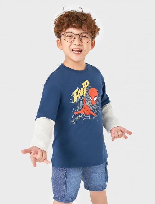 Áo phông bé trai cotton dài tay có hình in Spider Man