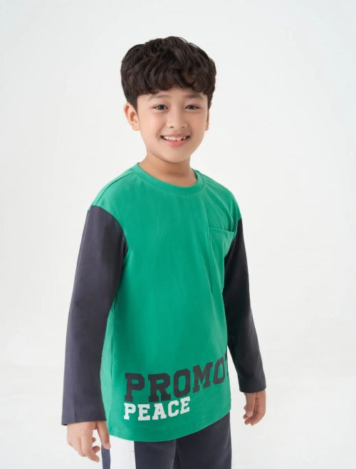 Áo phông dài tay bé trai cotton USA phối màu tay áo