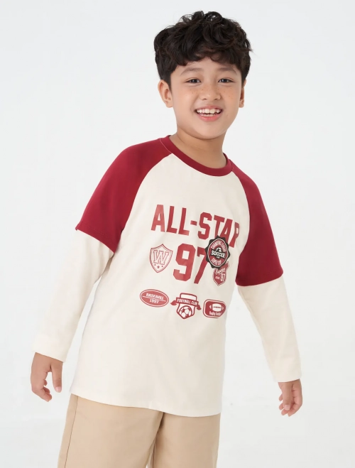 Áo phông dài tay bé trai cotton USA raglan phối màu