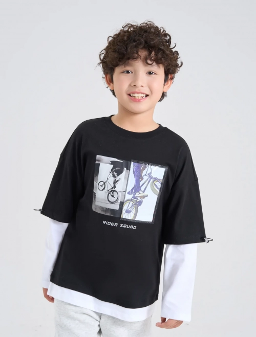 Áo phông bé trai cotton USA dài tay có hình in