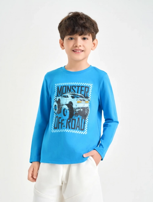 Áo phông bé trai cotton USA dài tay có hình in