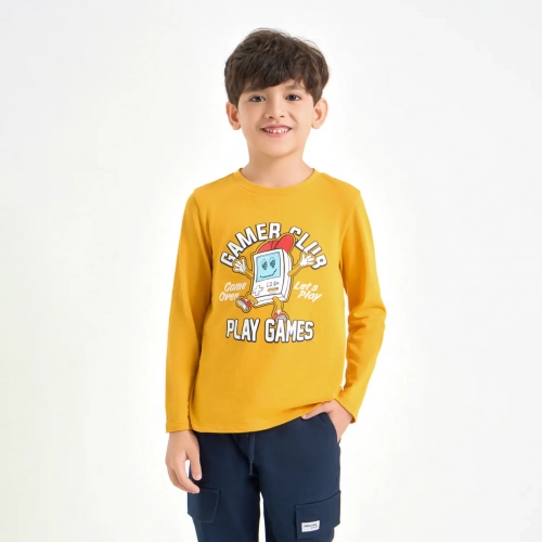 Áo phông bé trai cotton USA dài tay có hình in