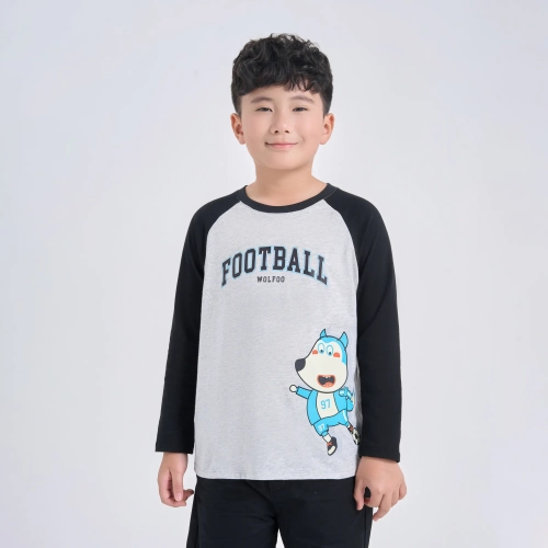 Áo phông bé trai cotton USA dài tay in hình Wolfoo