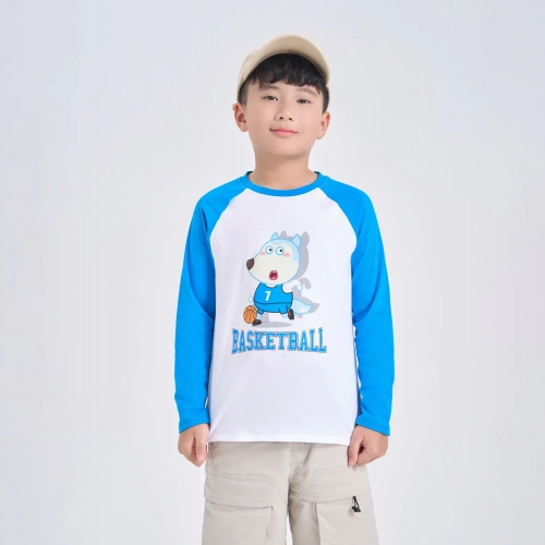 Áo phông bé trai cotton USA dài tay in hình Wolfoo