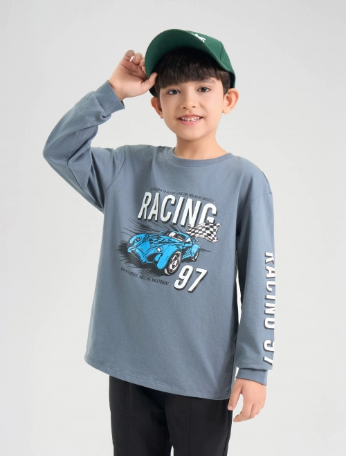 Áo phông bé trai cotton USA dài tay in chữ