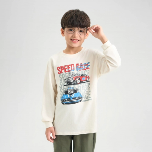 Áo phông bé trai cotton USA dài tay in chữ