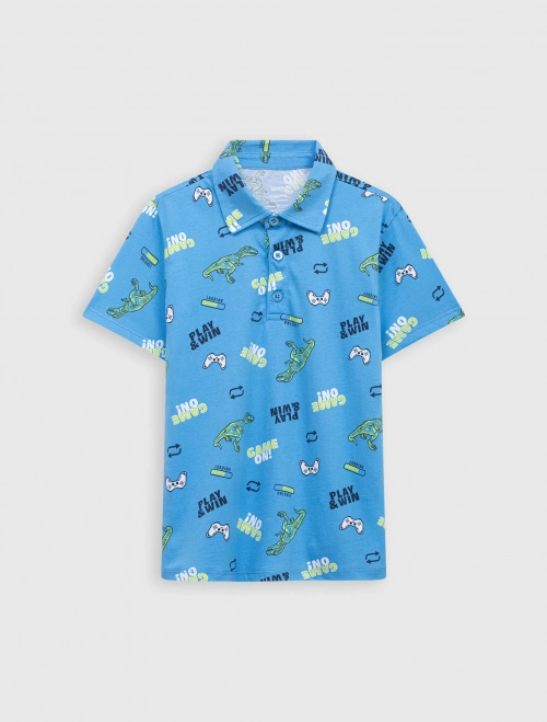 Áo polo bé trai cotton cổ bẻ cộc tay in họa tiết