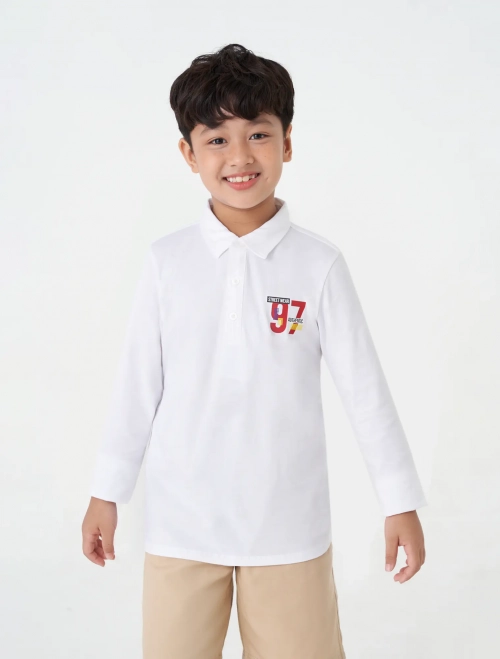 Áo polo dài tay bé trai cotton USA có hình in