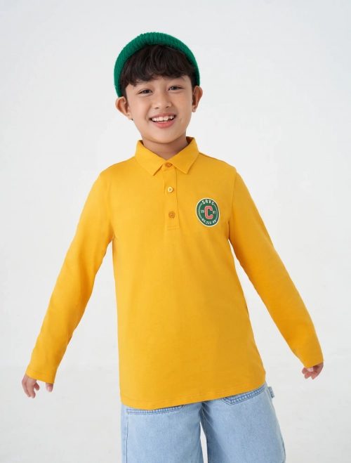 Áo polo dài tay bé trai cotton USA có hình in