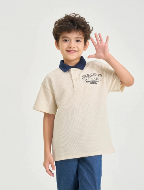 Áo polo bé trai dáng oversize có hình in