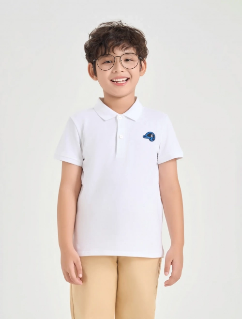 Áo polo bé trai cotton USA đính patch trang trí