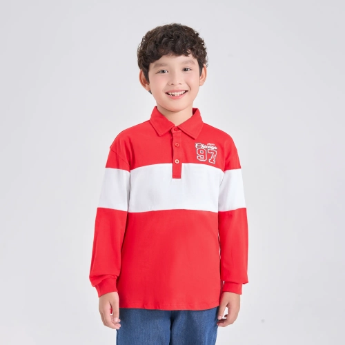Áo polo bé trai cotton USA phối màu in chữ