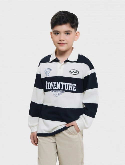 Áo polo dài tay bé trai cotton có hình in