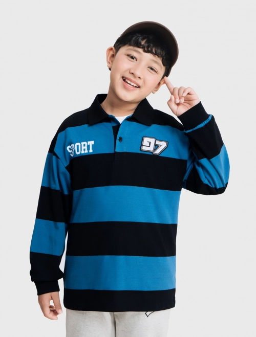 Áo polo dài tay bé trai cotton có hình in