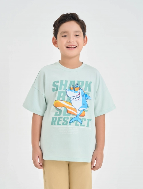 Áo phông bé trai cotton USA dáng rộng có hình in
