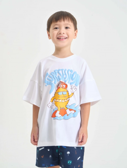 Áo phông bé trai cotton USA dáng rộng có hình in