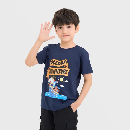 Áo phông bé trai cotton USA in hình Wolfoo