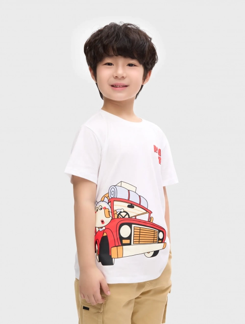 Áo phông bé trai cotton USA in hình Wolfoo