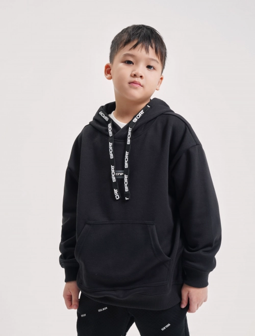 Áo nỉ có mũ bé trai interlock dáng oversize