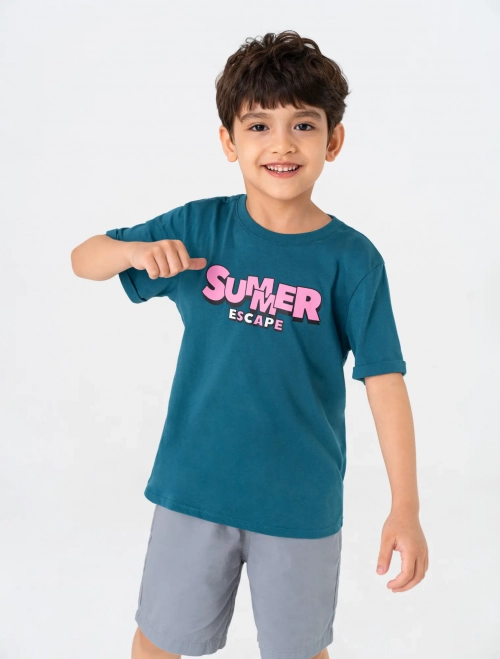 Áo phông unisex trẻ em cổ tròn dáng suông có hình in