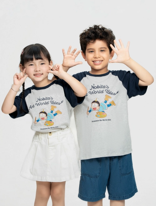 Áo phông unisex trẻ em in hình Doraemon