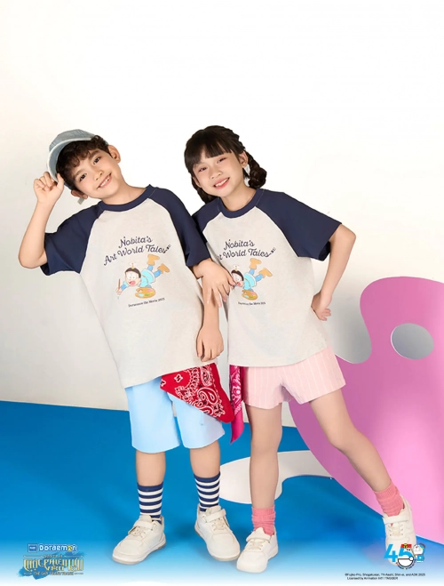 Áo phông unisex trẻ em in hình Doraemon