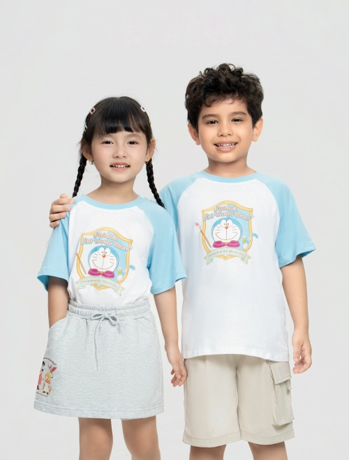 Áo phông unisex trẻ em in hình Doraemon