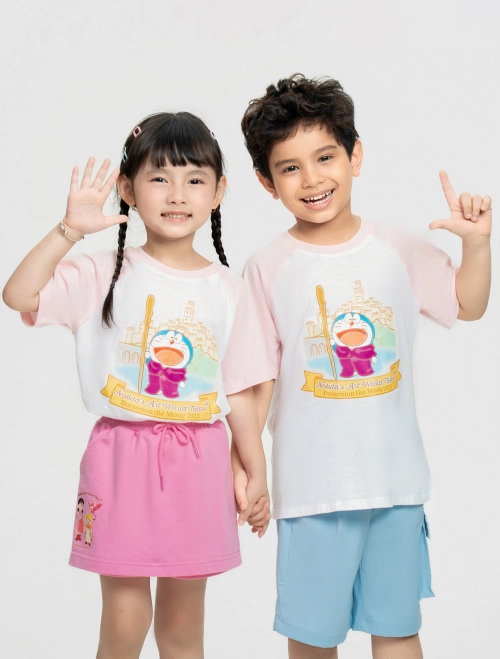 Áo phông unisex trẻ em in hình Doraemon