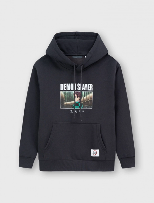 Áo nỉ cào lông có mũ unisex người lớn hình in Demon Slayer