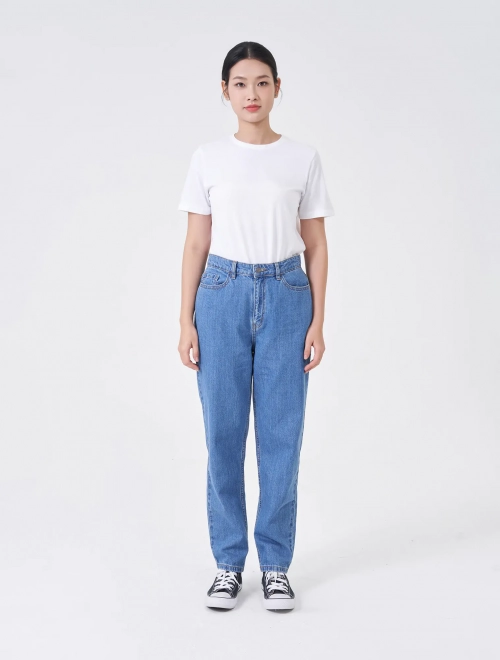 Quấn jeans nữ cotton cài cúc dáng suông
