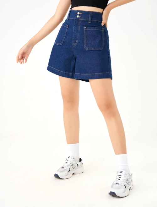 Quần soóc jeans nữ cotton dáng suông