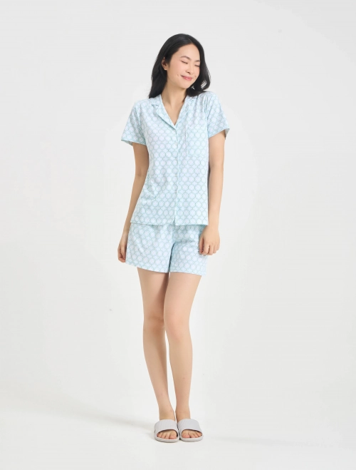 Bộ pyjama nữ cộc tay quần soóc in hoạ tiết