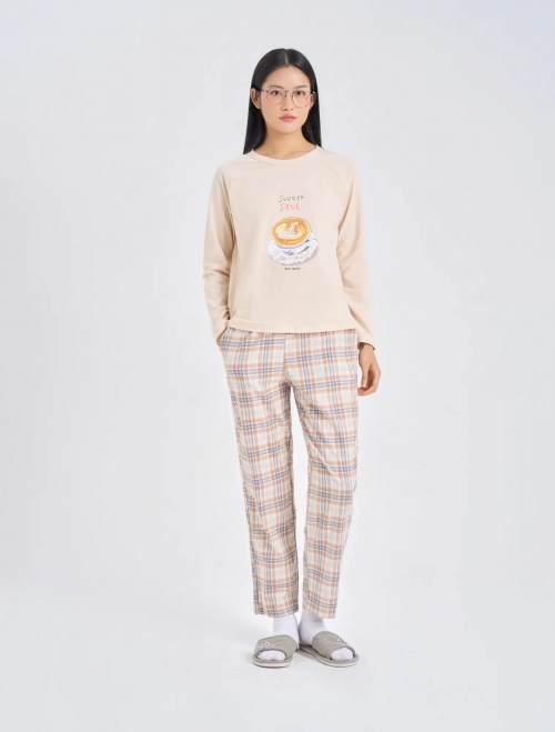 Bộ mặc nhà nữ dài tay quần dài có hình in