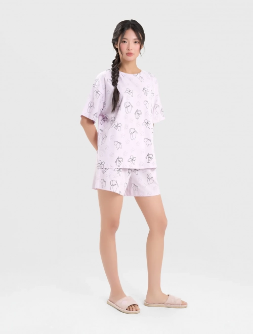 Bộ mặc nhà nữ dáng rộng in hoạ tiết