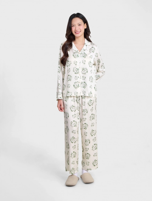 Bộ pyjama lụa nữ có hình in