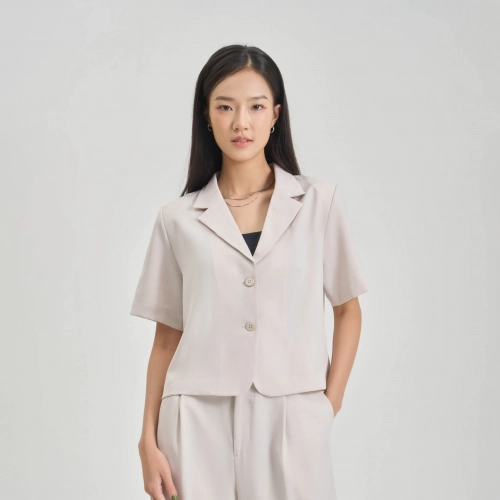 Áo sơ mi ren nữ cotton dáng ngắn