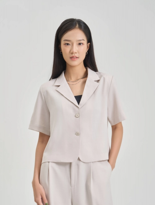 Áo sơ mi ren nữ cotton dáng ngắn