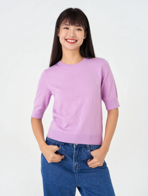 Áo len nữ cổ tròn tay lửng