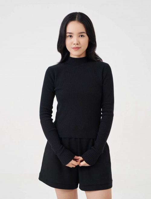Áo len nữ cotton cổ leo dáng ôm