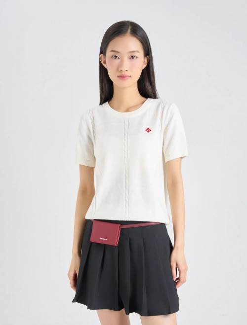 Áo len nữ dệt thừng cộc tay cổ tròn