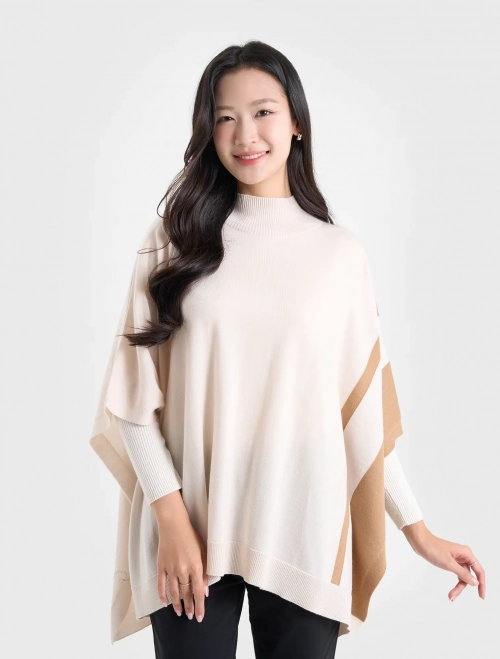 Áo poncho lông cừu nữ cổ cao