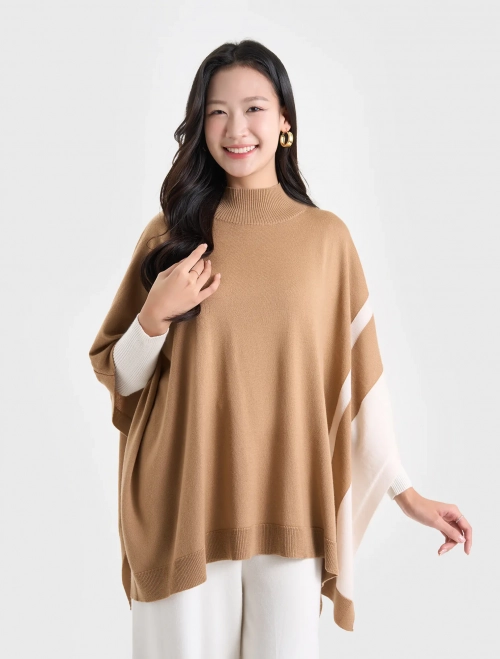 Áo poncho lông cừu nữ cổ cao