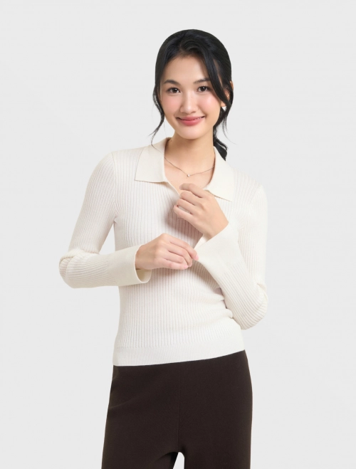 Áo len nữ dài tay cổ bẻ