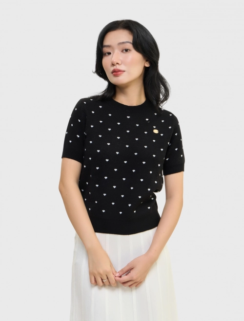 Áo len cộc tay nữ có họa tiết