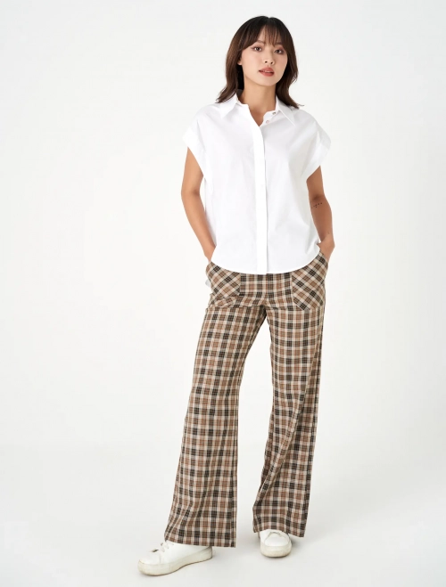 Áo sơ mi nữ cotton cổ đức tay chờm