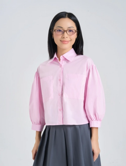 Áo sơ mi nữ cotton tay lỡ dáng rộng