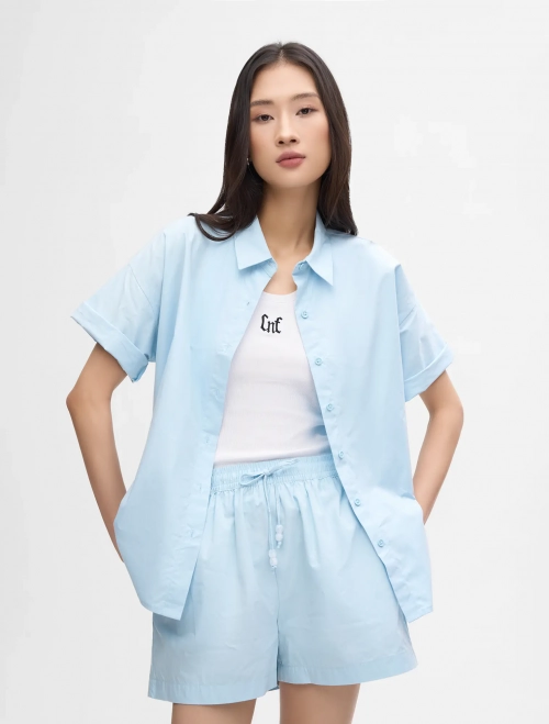 Áo sơ mi nữ dáng rộng có hình in