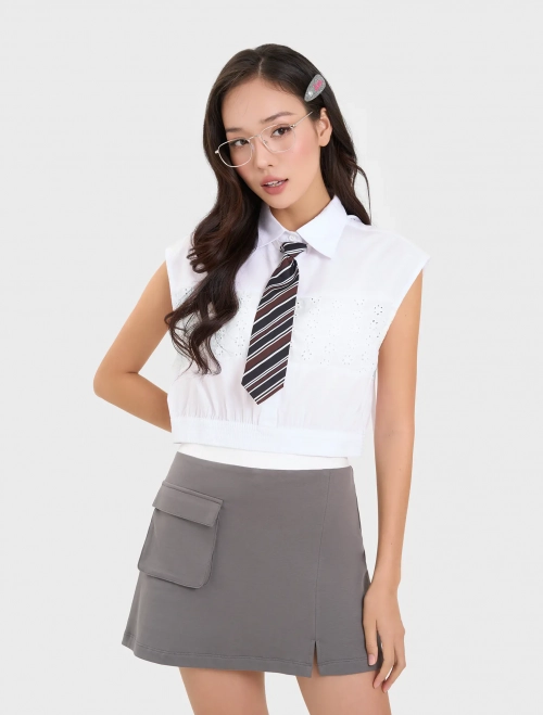 Áo sơ mi nữ sát nách phối ren