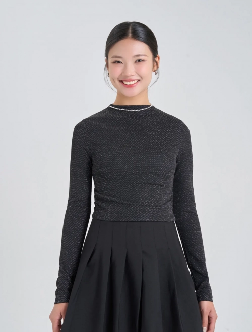 Áo phông nữ dáng crop phối kim tuyến