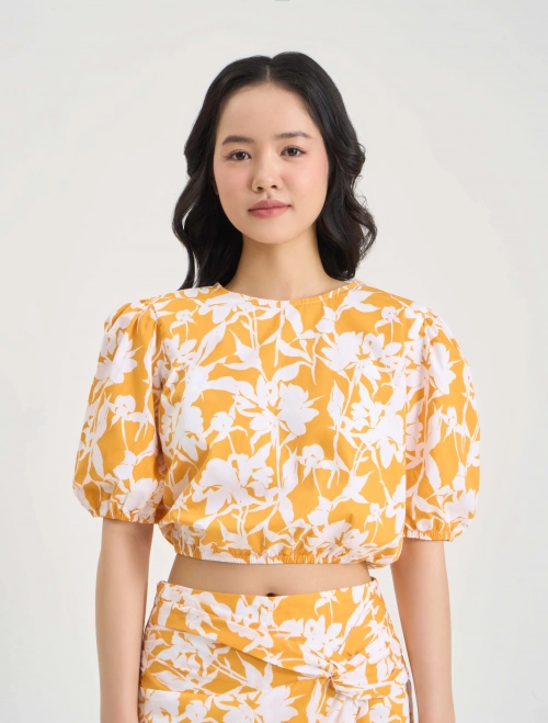 Áo kiểu nữ cotton dáng ngắn in họa tiết